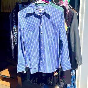 J Crew small blue button up with pink stripes